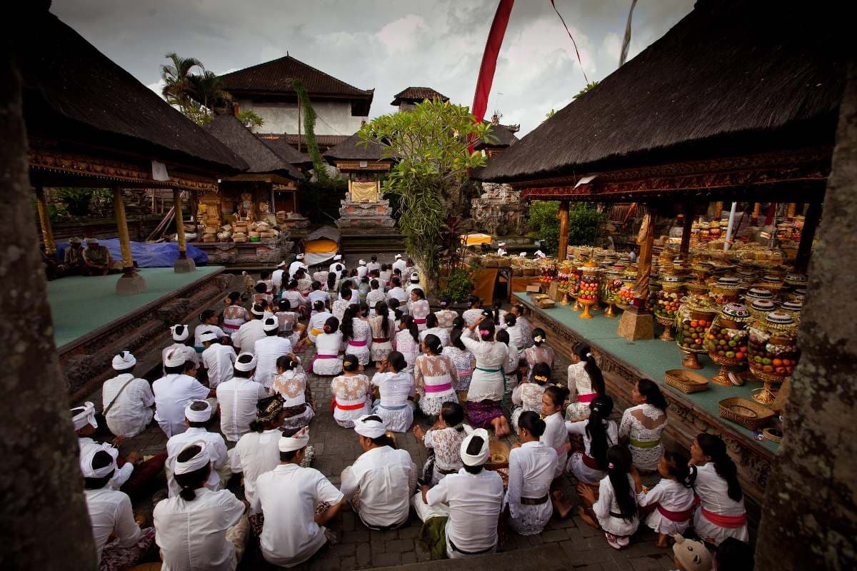Traditional Balinese ceremony offerings for the Retreat welcome puja