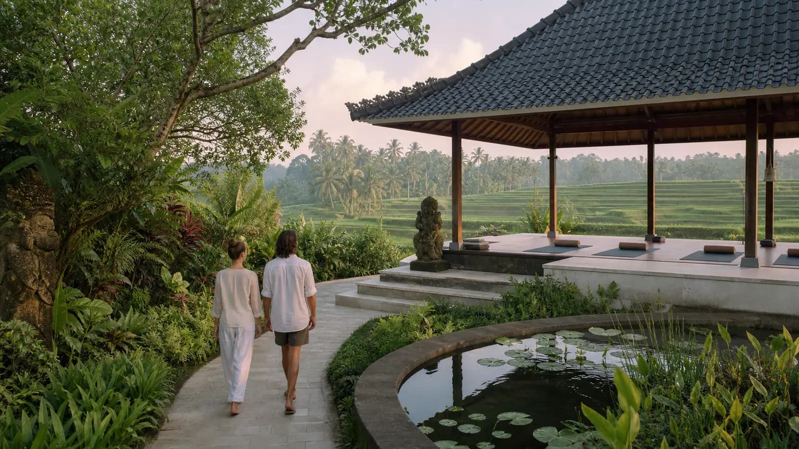 Guests arriving at a private sanctuary for a detox retreat in Bali
