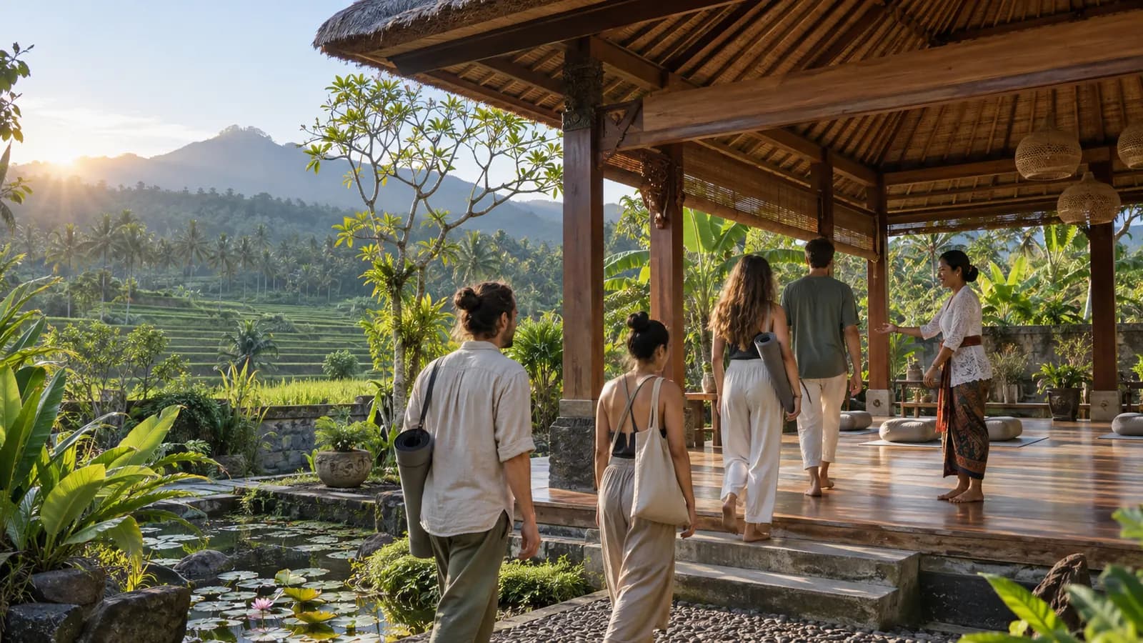 Guests entering a private North Bali sanctuary for a healing retreat programme