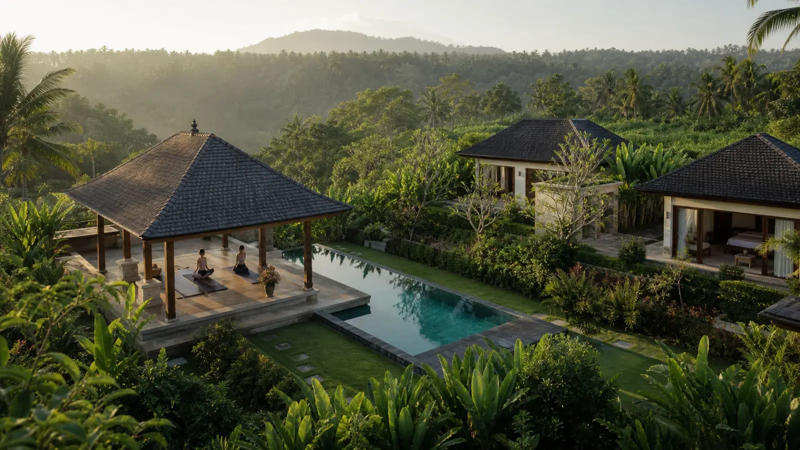 Private yoga retreat sanctuary with pool and open-air pavilion in North Bali