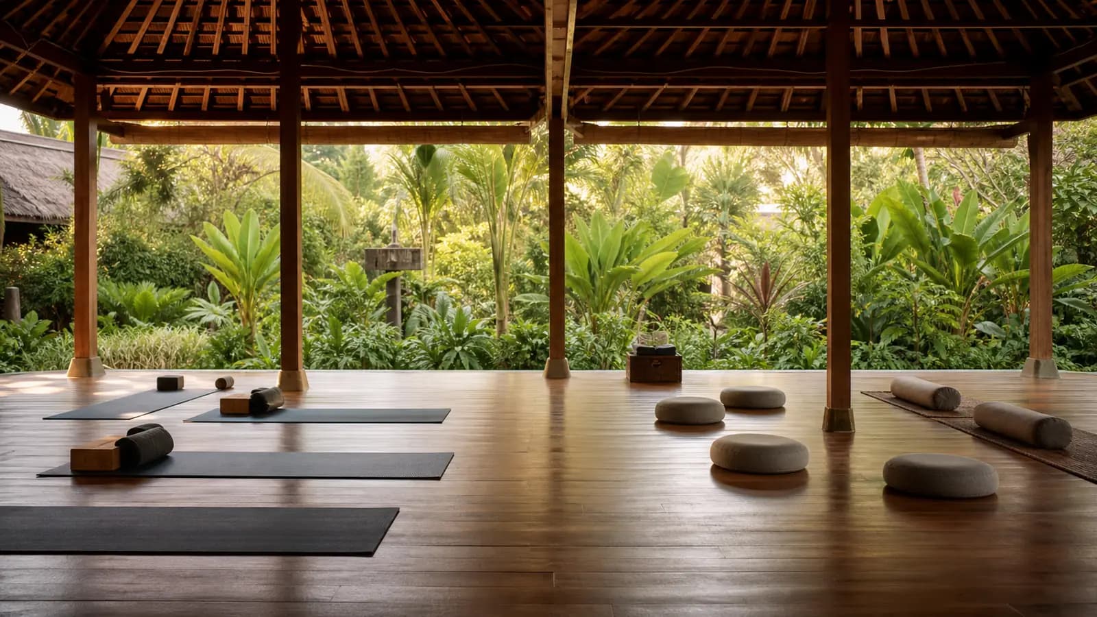 Yoga and Meditation Retreat Space - Bali Open-air pavilion space used for both yoga and meditation practice at a Bali retreat