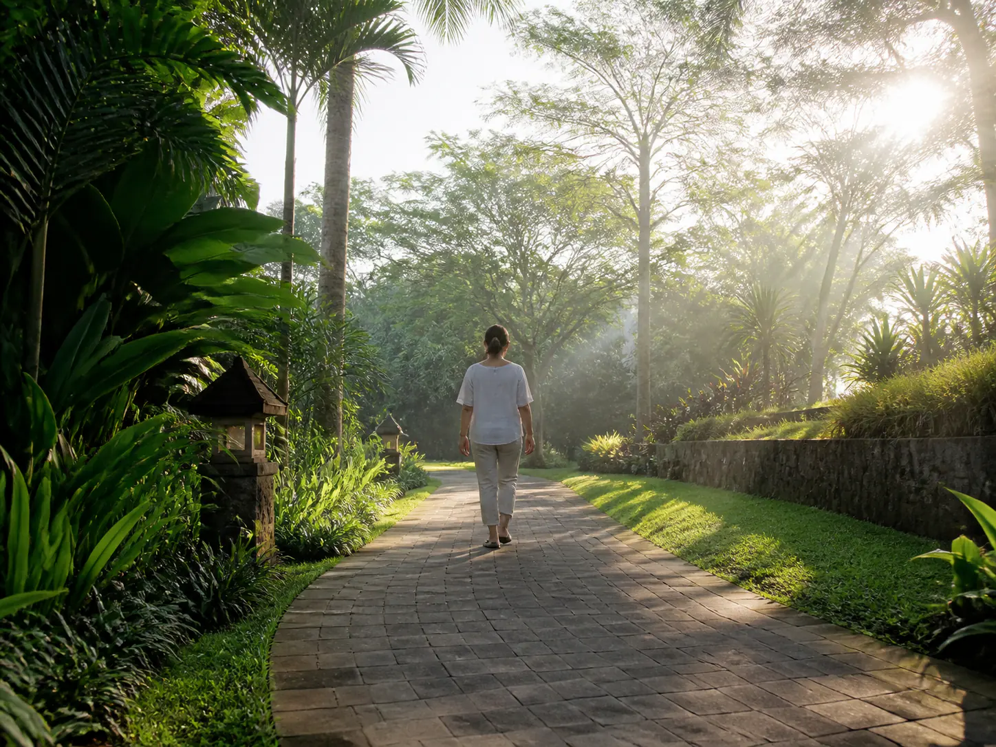 A Path Toward Recovery A person walking a quiet garden path in North Bali