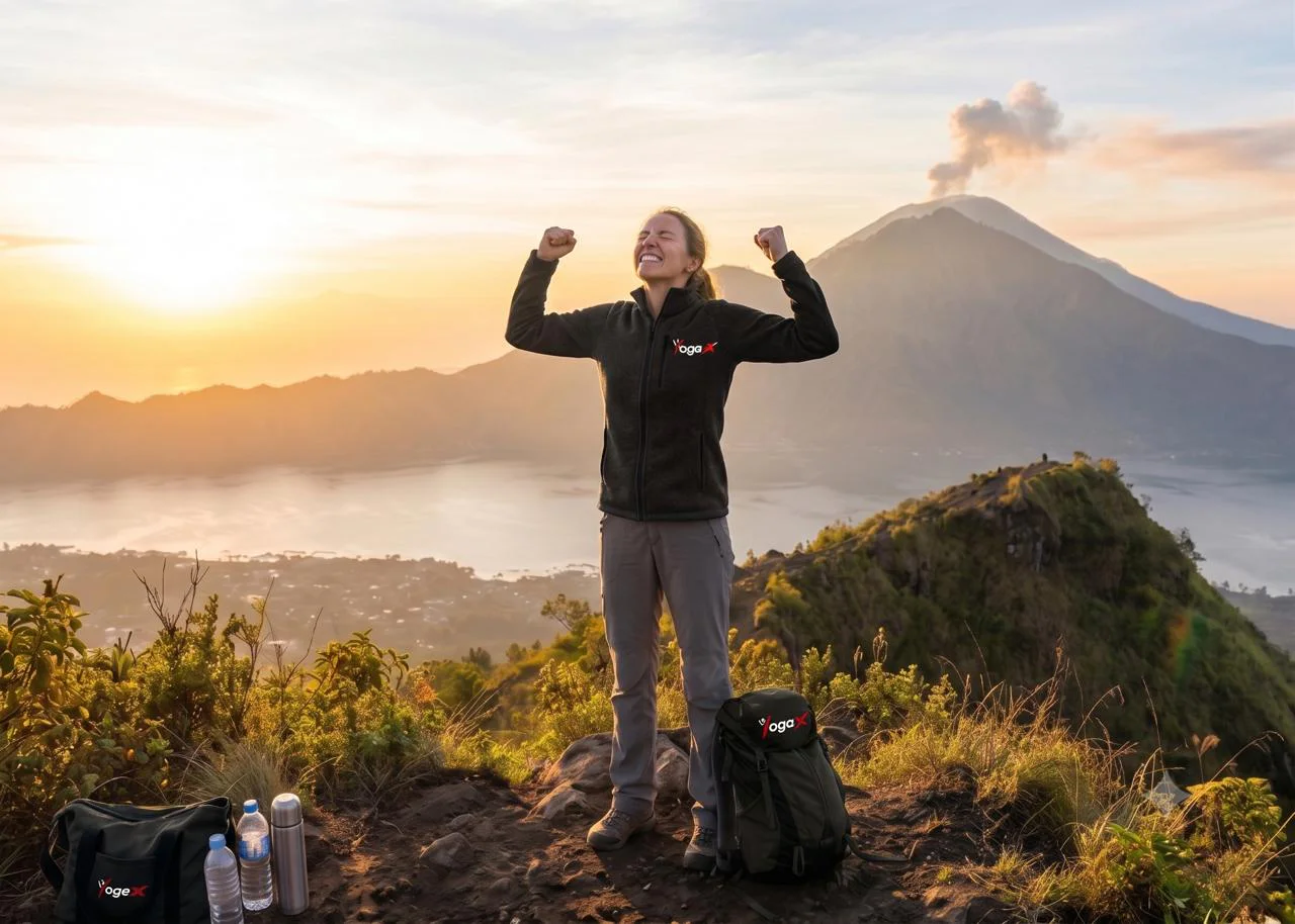 Small Bali retreat group sharing a mountain sunrise experience Small Bali retreat group sharing a mountain sunrise experience