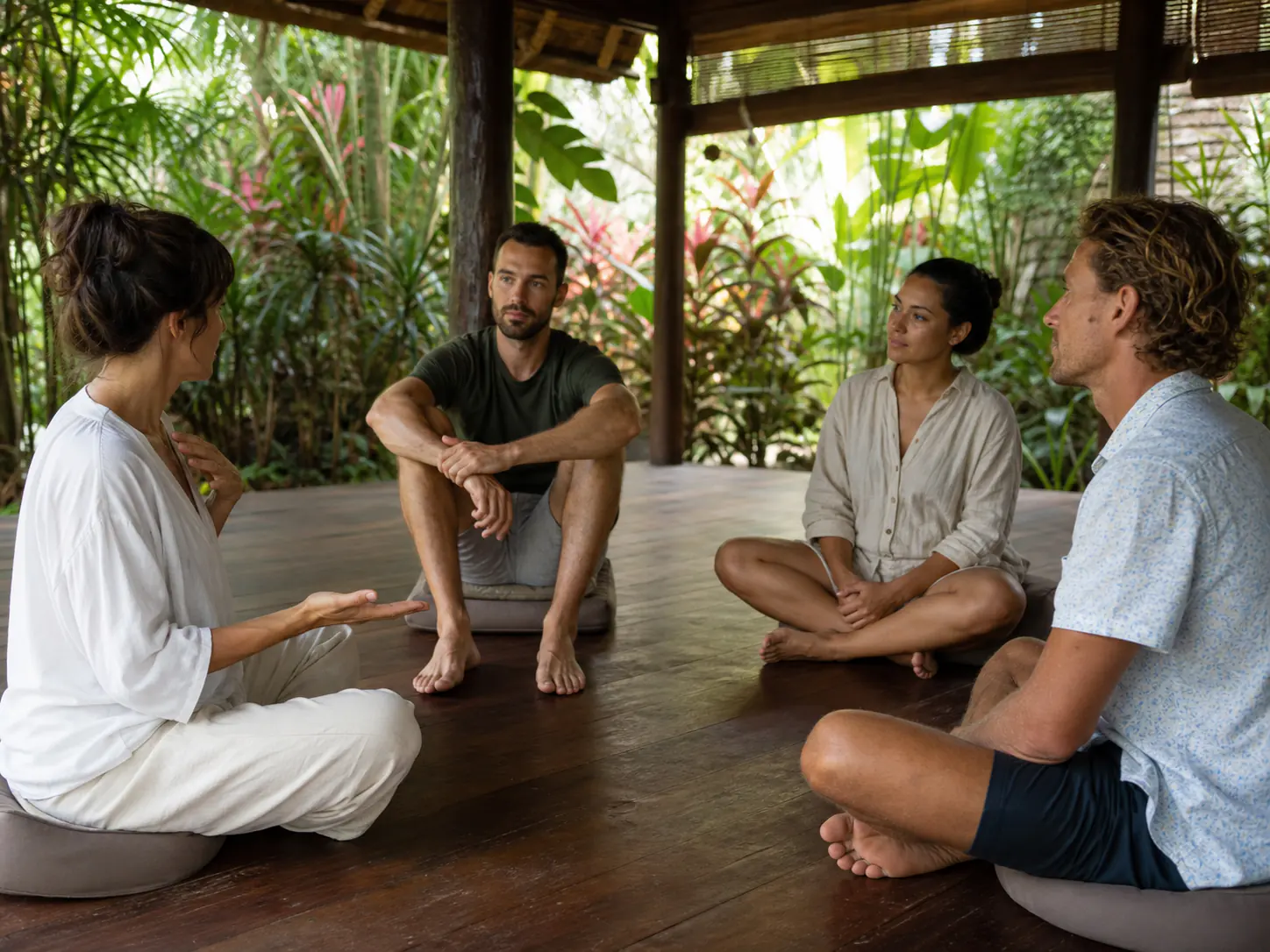 A grounding somatic session emphasizing body awareness in a natural outdoor setting