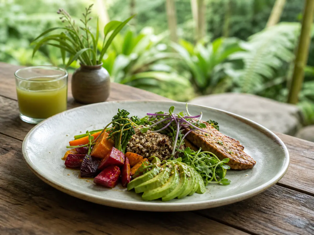 Chef-Designed Nutrition - Luxury Retreat Chef-prepared anti-inflammatory meal served at an outdoor table during a luxury retreat in Bali