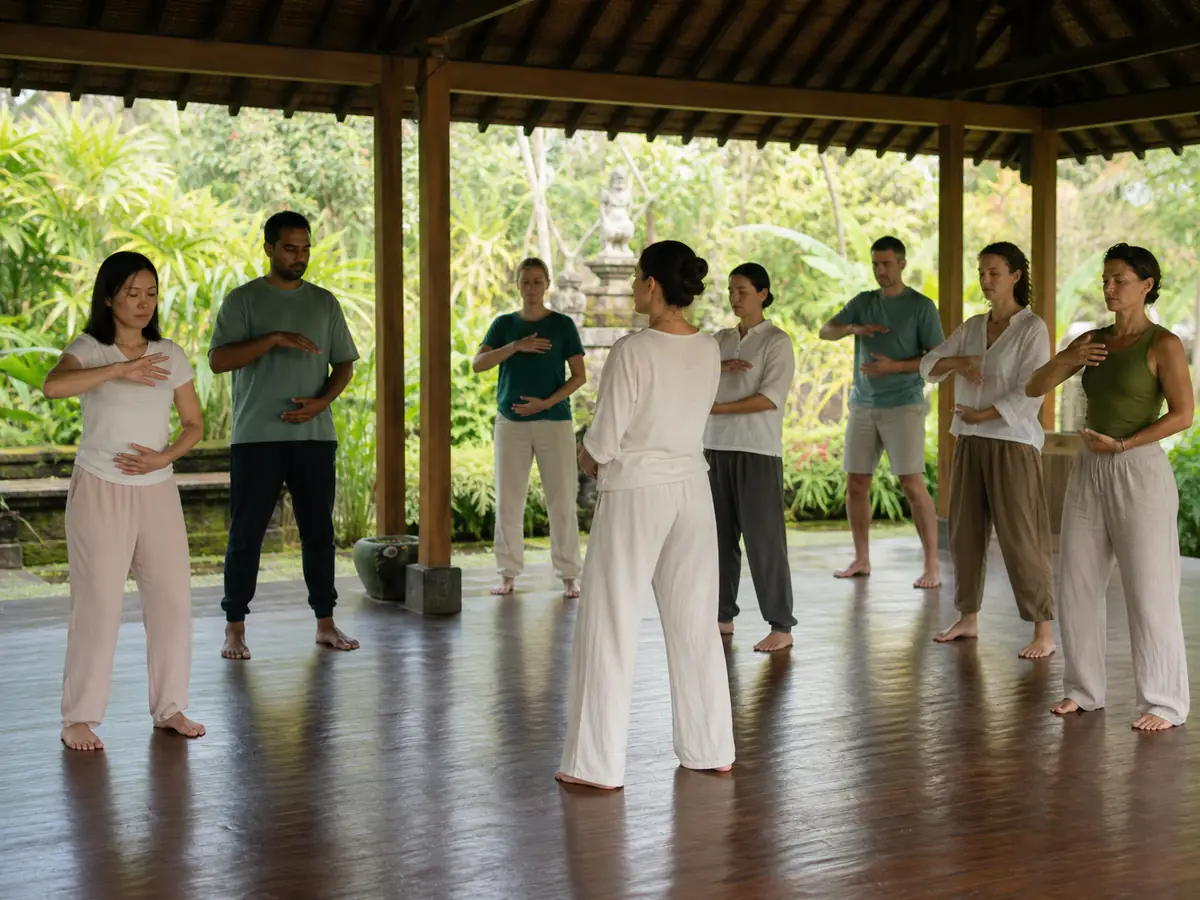 Somatic and nervous system restoration session during a Bali corporate retreat