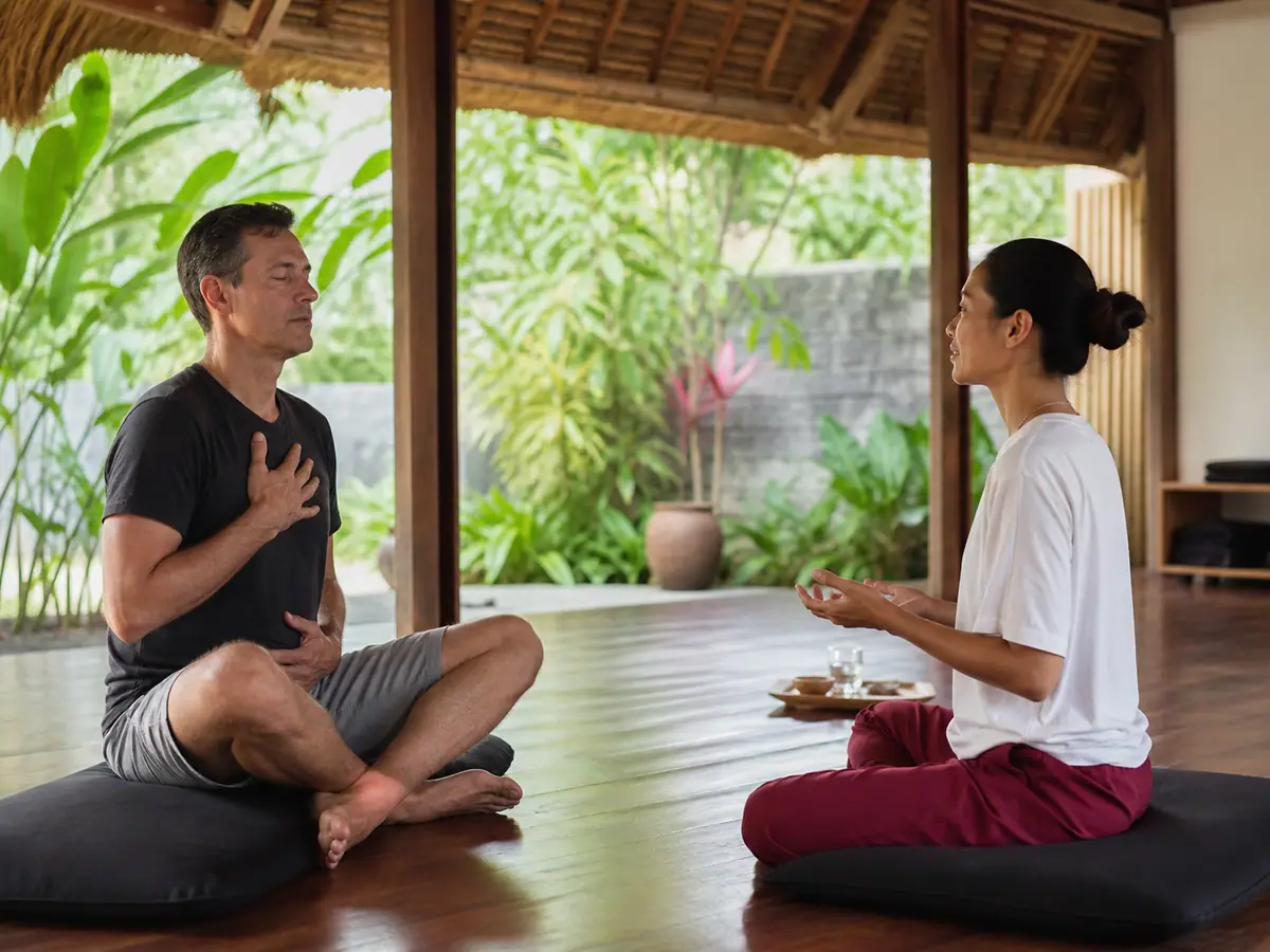 Executive Bali Retreat and Detox Breathwork Guided breathwork at an executive Bali Retreat and detox programme