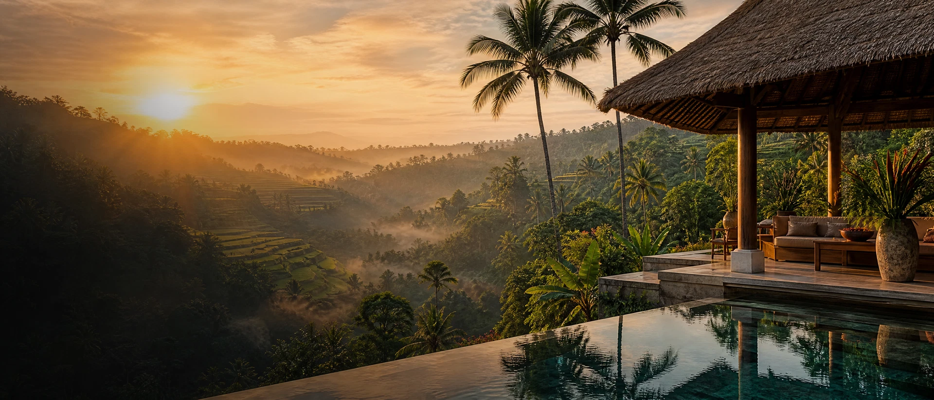 Calm private sanctuary at dawn in North Bali, an environment designed for burnout recovery