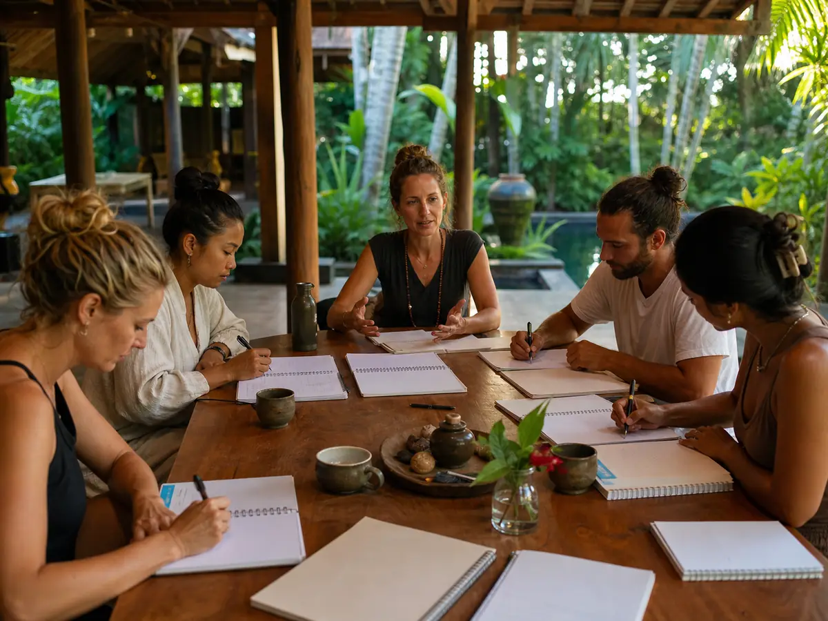Guests building a post-retreat integration plan during the final days of a 6-day retreat