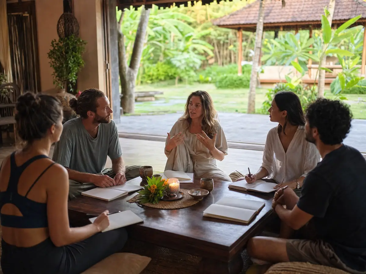 Integration Workshop at Yoga Retreats Bali Guests creating an integration plan at a yoga retreat in Bali
