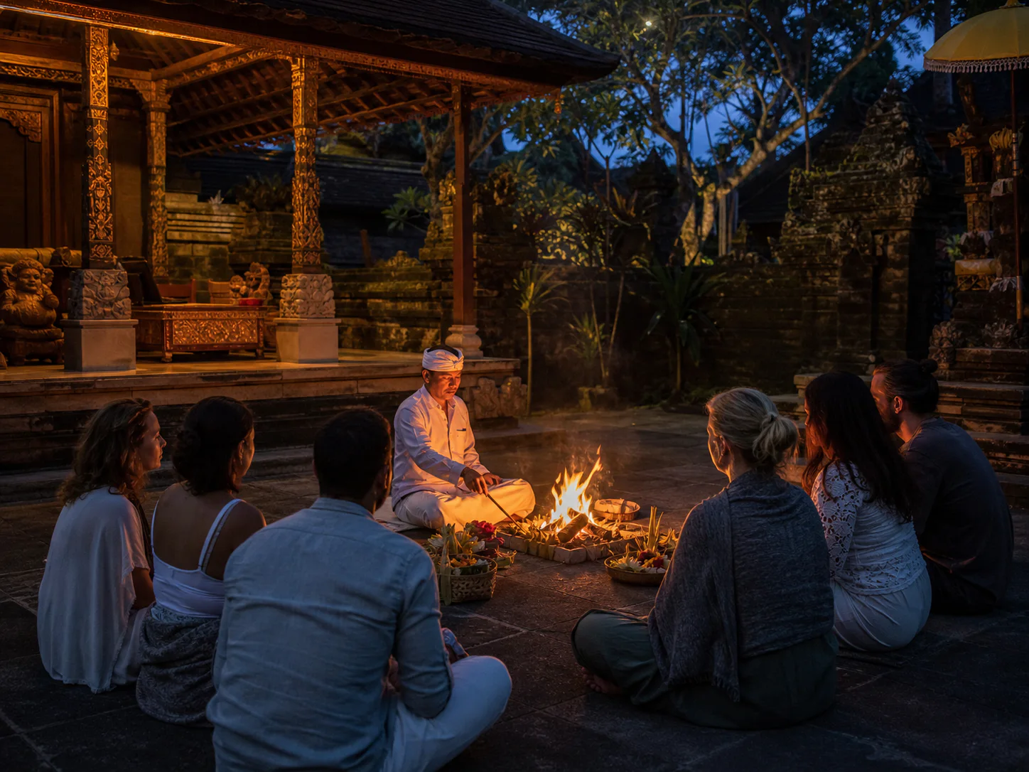 Welcome Puja and Fire Ceremony - Day 1 Traditional Balinese Welcome Puja and Fire Ceremony on the opening evening of the retreat