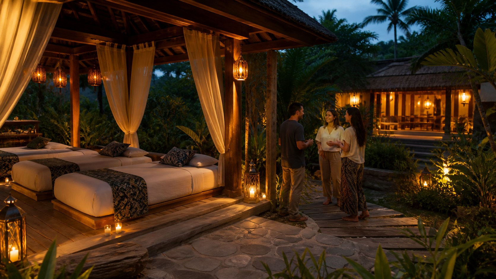 Protected Rest Within a Structured Bali Reset Retreat Quiet open-air accommodation prepared for rest during a Bali reset retreat