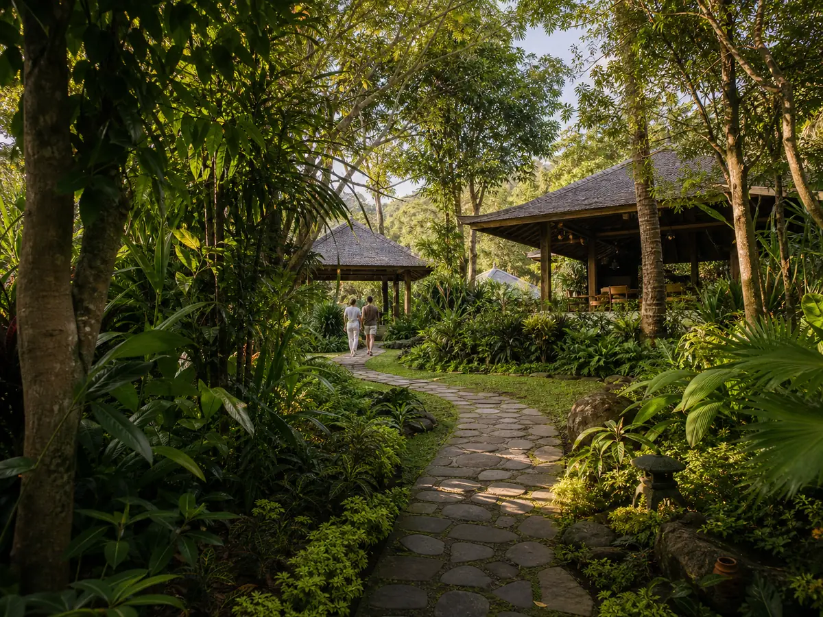 Private retreat sanctuary grounds in North Bali, secluded from other groups