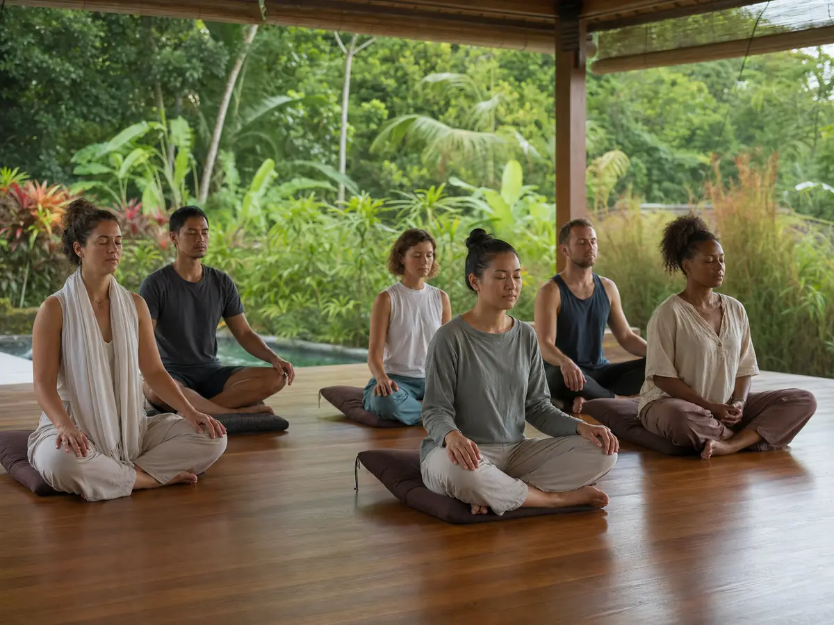 Meditation Practice - Bali Retreat Small group seated meditation session during a Bali retreat