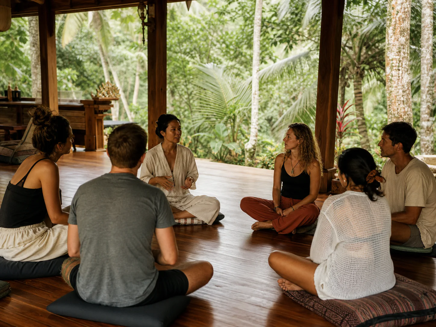Small group reflection session during a boutique yoga retreat in Bali Small group reflection session during a boutique yoga retreat in Bali