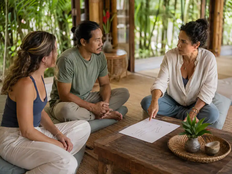 Facilitator introducing nervous system mapping at a somatic therapy retreat