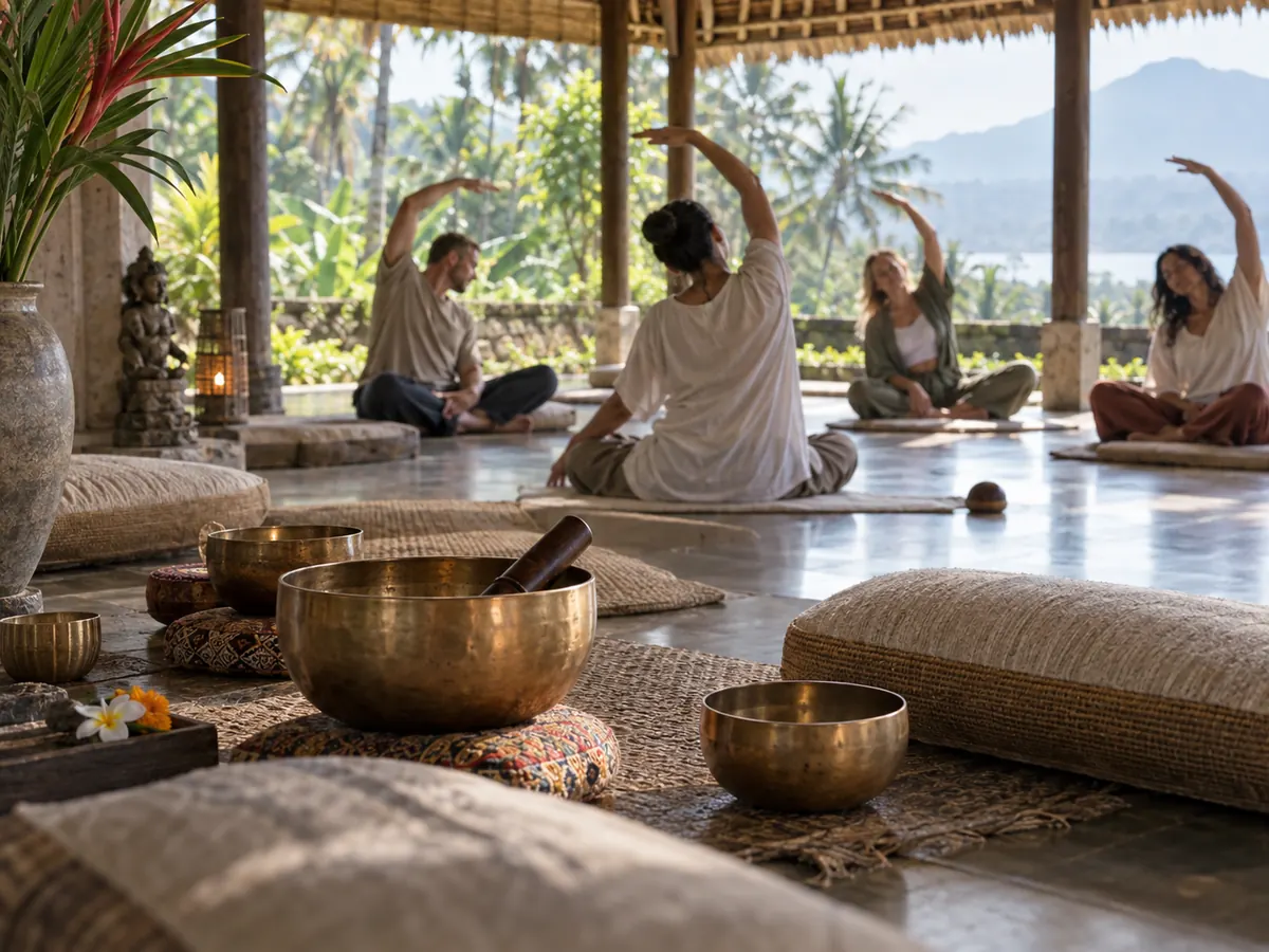 Sound and Somatic Practices at YogaFX Singing bowls and gentle somatic movement at a spiritual retreat in North Bali