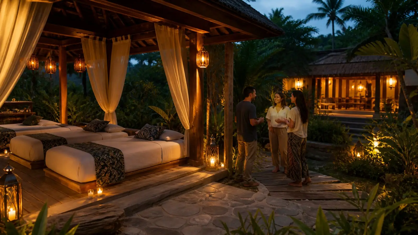 Quiet evening environment supporting digital detox at a stress reset Retreat in North Bali