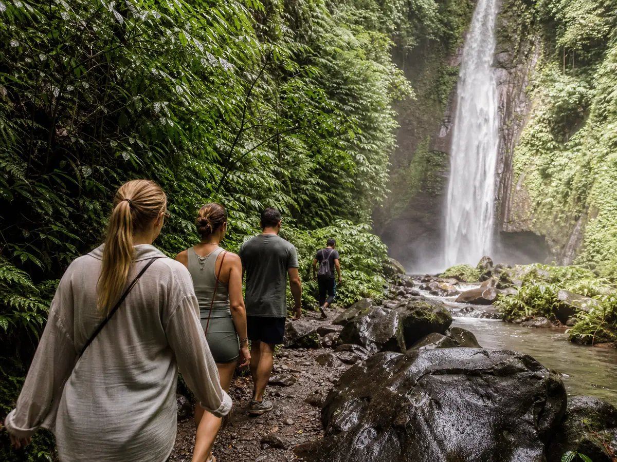 Waterfall Trek - Nature Immersion Guests on the sacred waterfall trek included as part of the Retreat's nature immersion program